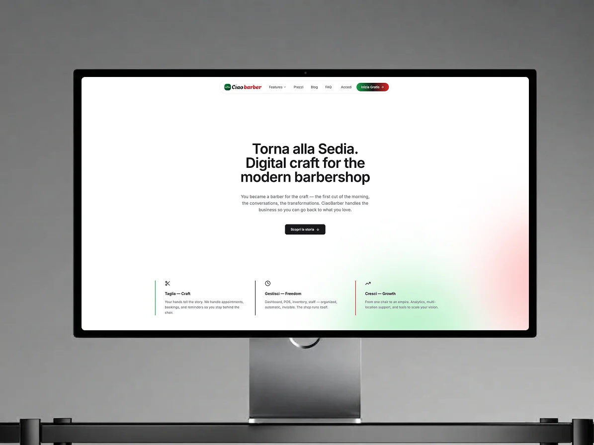 CiaoBarber website shown on a desktop monitor